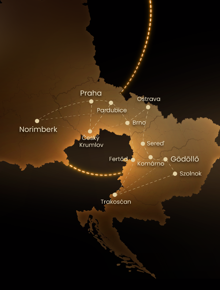 Mapa Európy s dvanástimi svetelnými parkami
